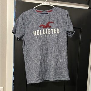 Hollister Men's Heathered Blue Tee with Red Logo